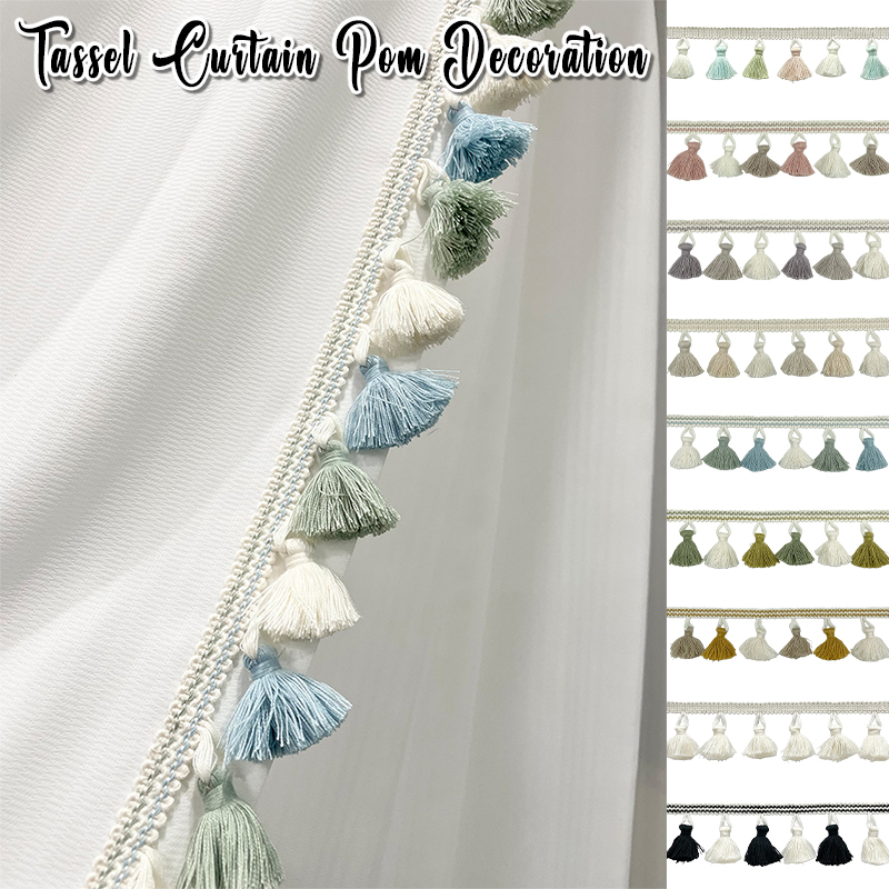 Fringe Ribbon Sewing - ริบบิ้นลูกไม้ปักลายแจ็คการ์ด พร้อมพู่ห้อยและลูกปอมปอม สำหรับตกแต่งเสื้อผ้า ชุดเดรส และงานฝีมือ DIY