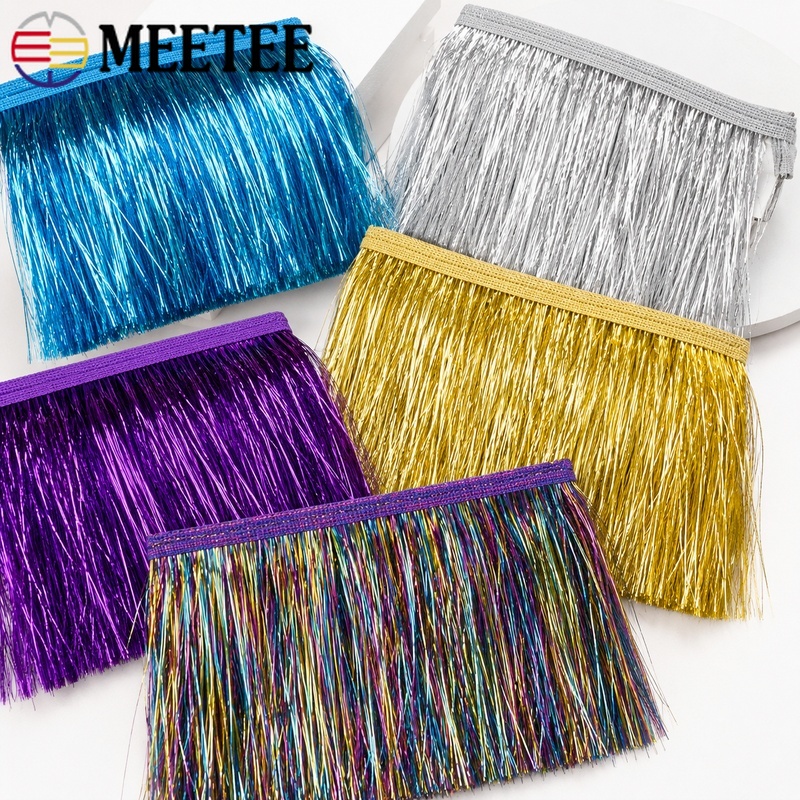 Fringe Ribbon Sewing - ริบบิ้นลูกไม้โพลีเอสเตอร์ประดับพู่เลื่อมขนาด 5/10 เมตร 10/15/20 ซม. สำหรับตกแต่งชุดลาติน