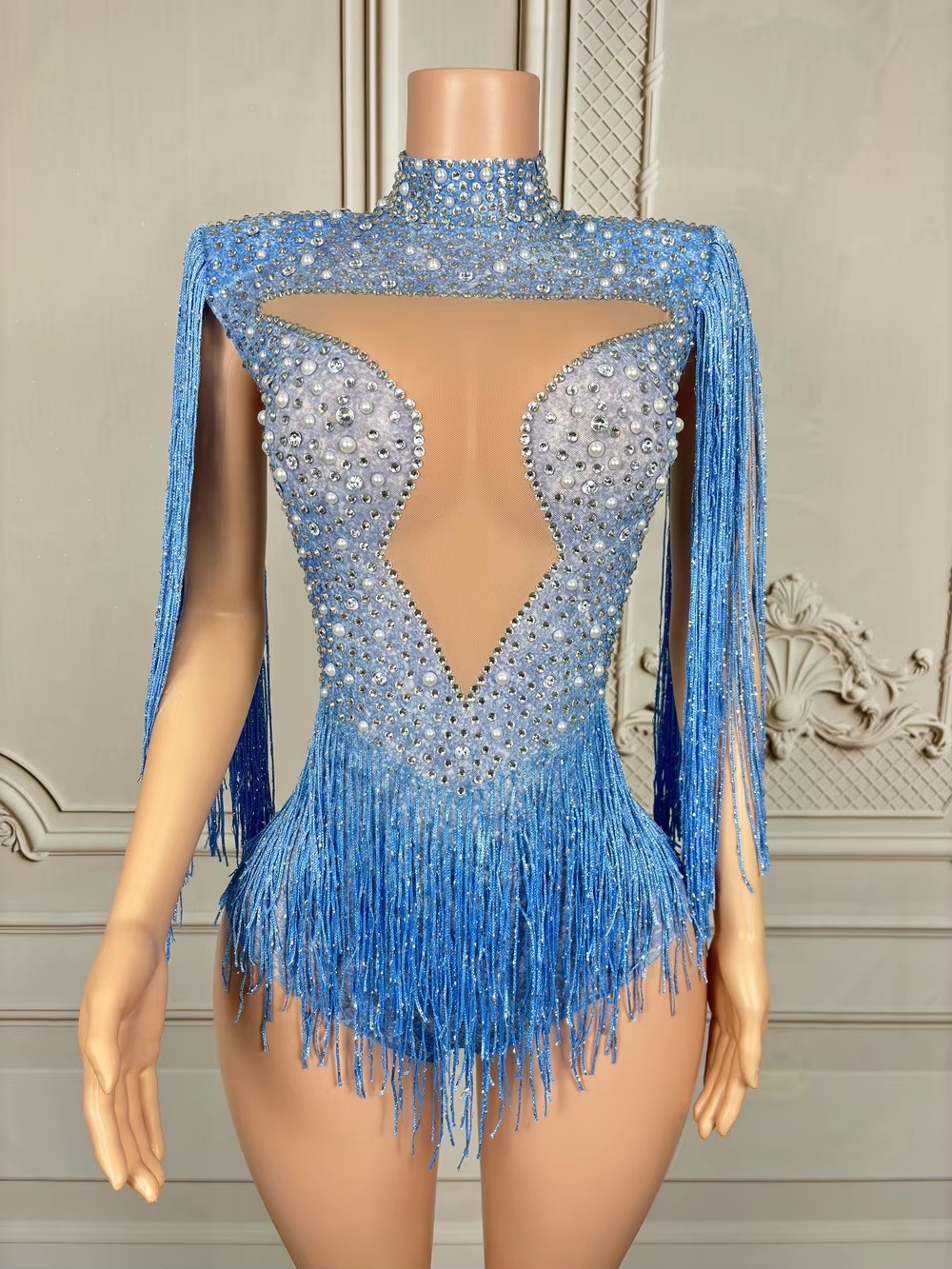 บอดี้สูทประดับคริสตัลสีน้ำเงิน - Rhinestone Banding Trim บทวิจารณ์และราคา