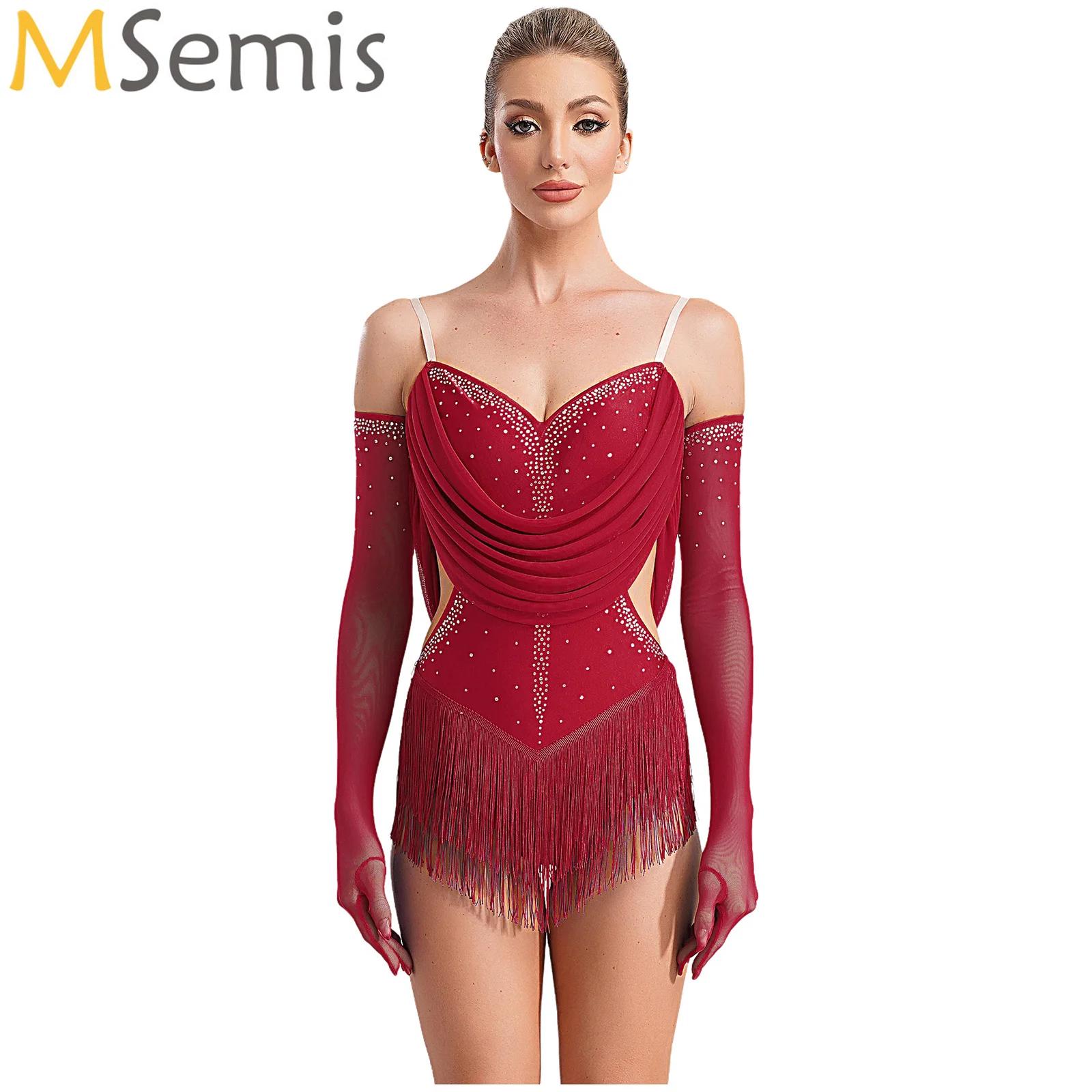 ผู้หญิง Ruched ตาข่ายพู่เต้นรํ - Rhinestone Banding Trim บทวิจารณ์และราคา